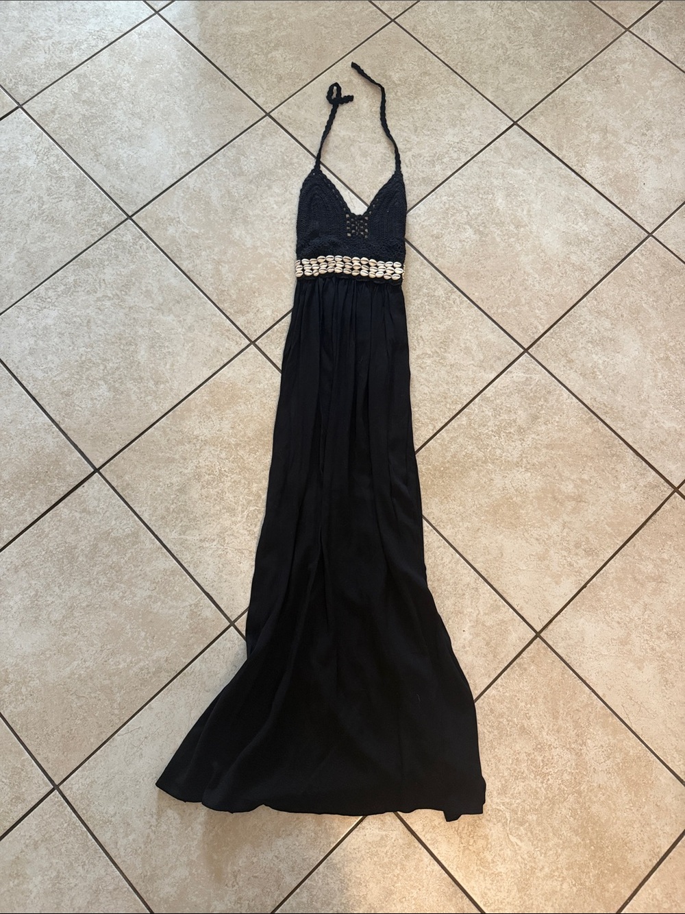 Free People Black Halter Maxi Dress with Beaded Waistband